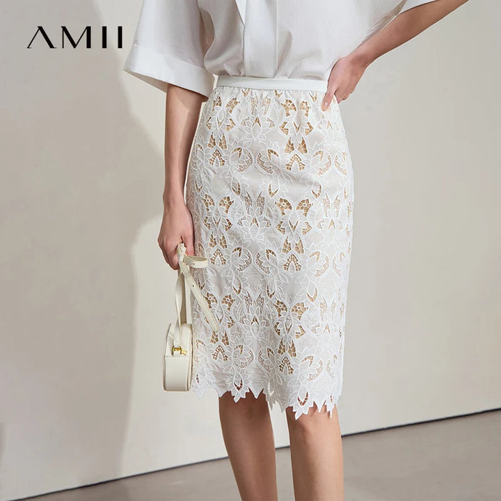 Women's Midi Skirt Lace Embroidery Straight High Waist