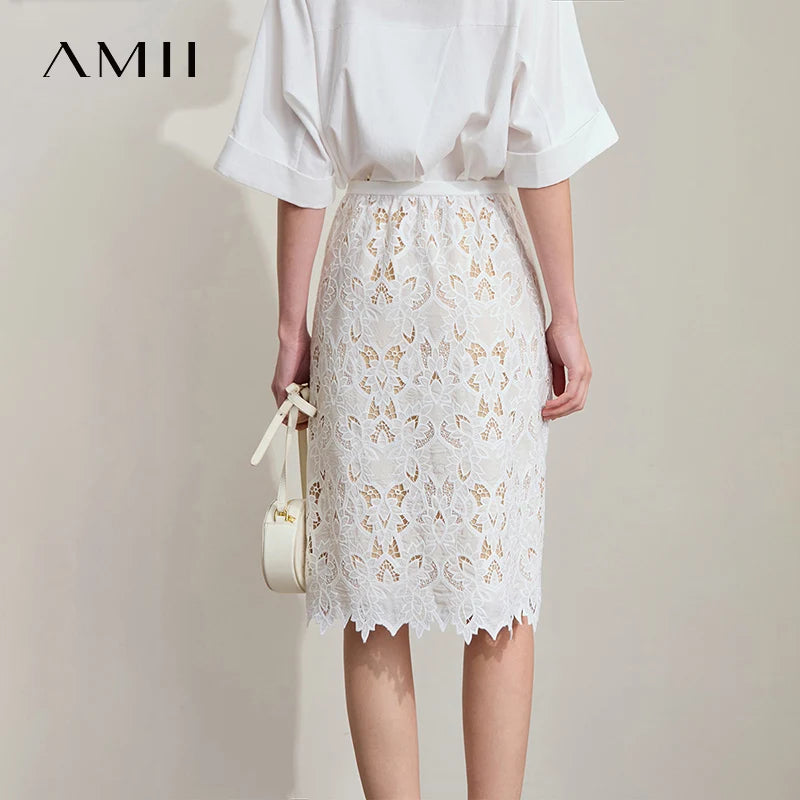Women's Midi Skirt Lace Embroidery Straight High Waist