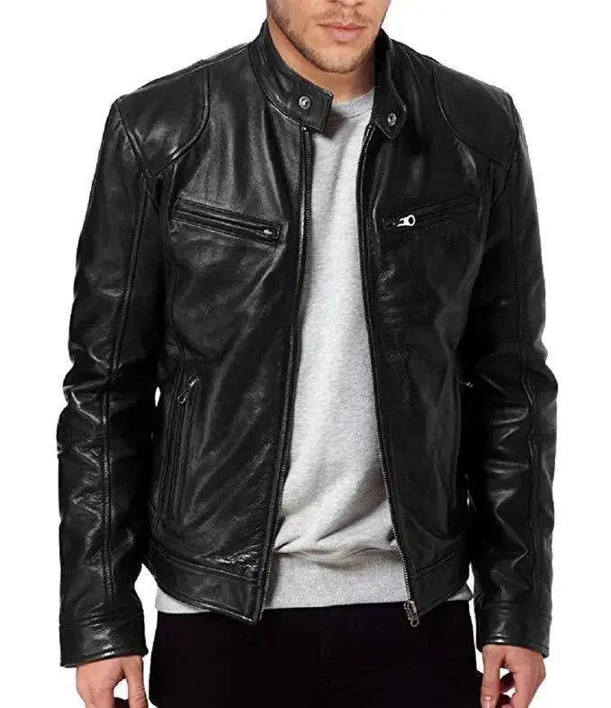 Men's Jacket PU Leather Bomber Loose Fit Zip-Up Long Sleeve