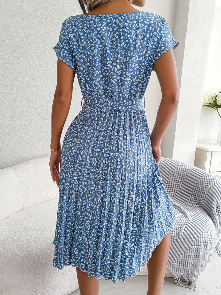 Women's Midi Dress Chiffon Floral Print V-Neck Short Sleeve