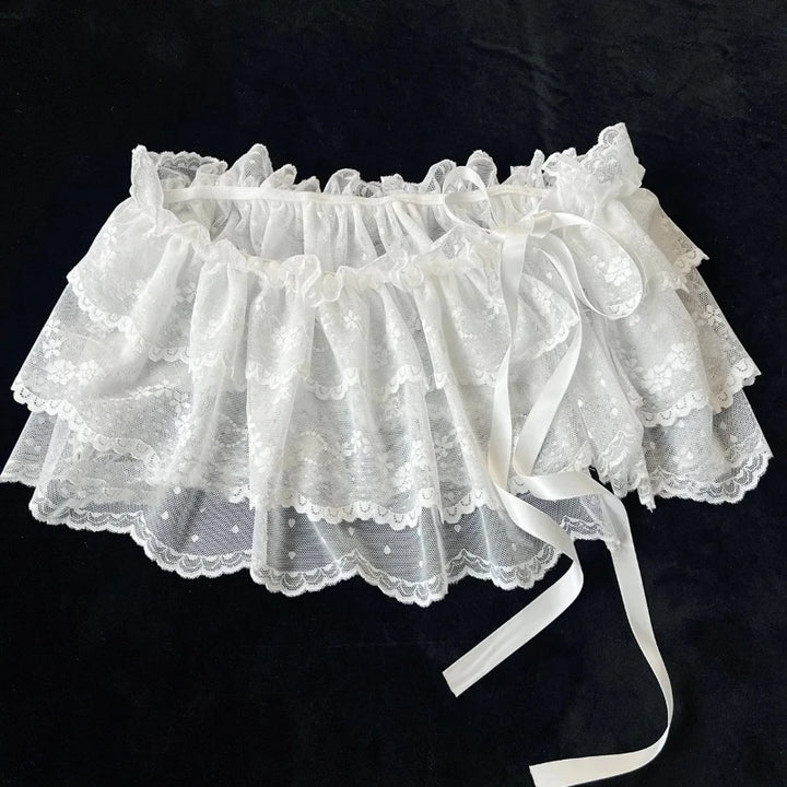 Women's Midi Skirt Lace Mesh Floral Asymmetric Hem High Waist A-Line