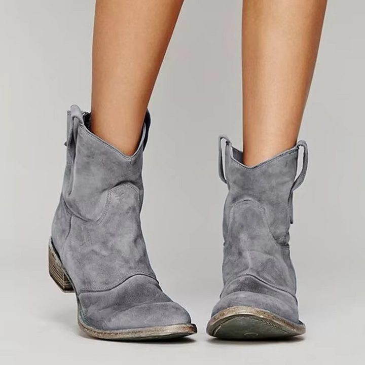 Women's Ankle Boots Western Style Pointed Toe Low Heel Slip-On Casual