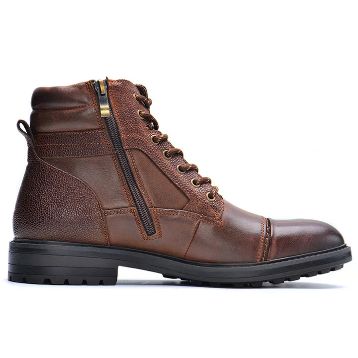 Men's Leather Lace-Up Ankle Boots with Side Zipper