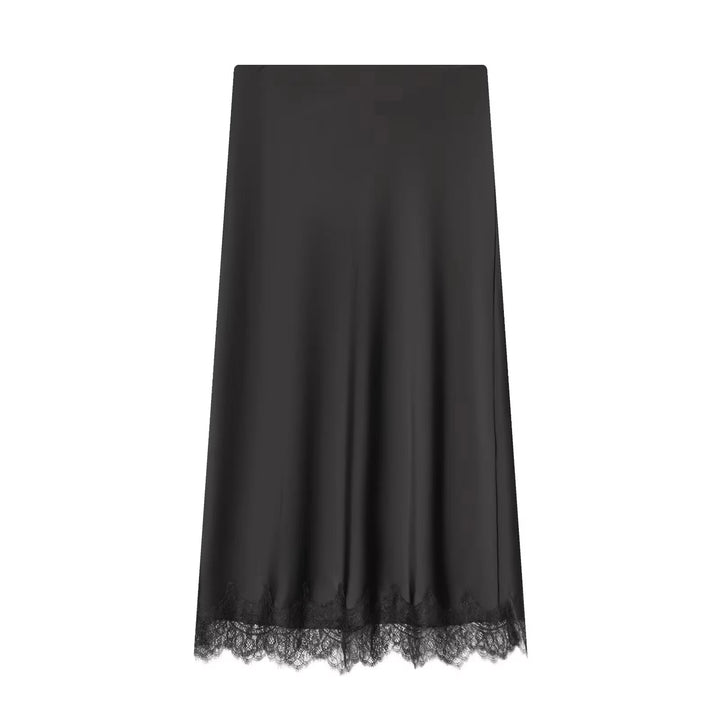 Women's Midi Skirt Satin Polka Dot Lace High Waist Straight Fit