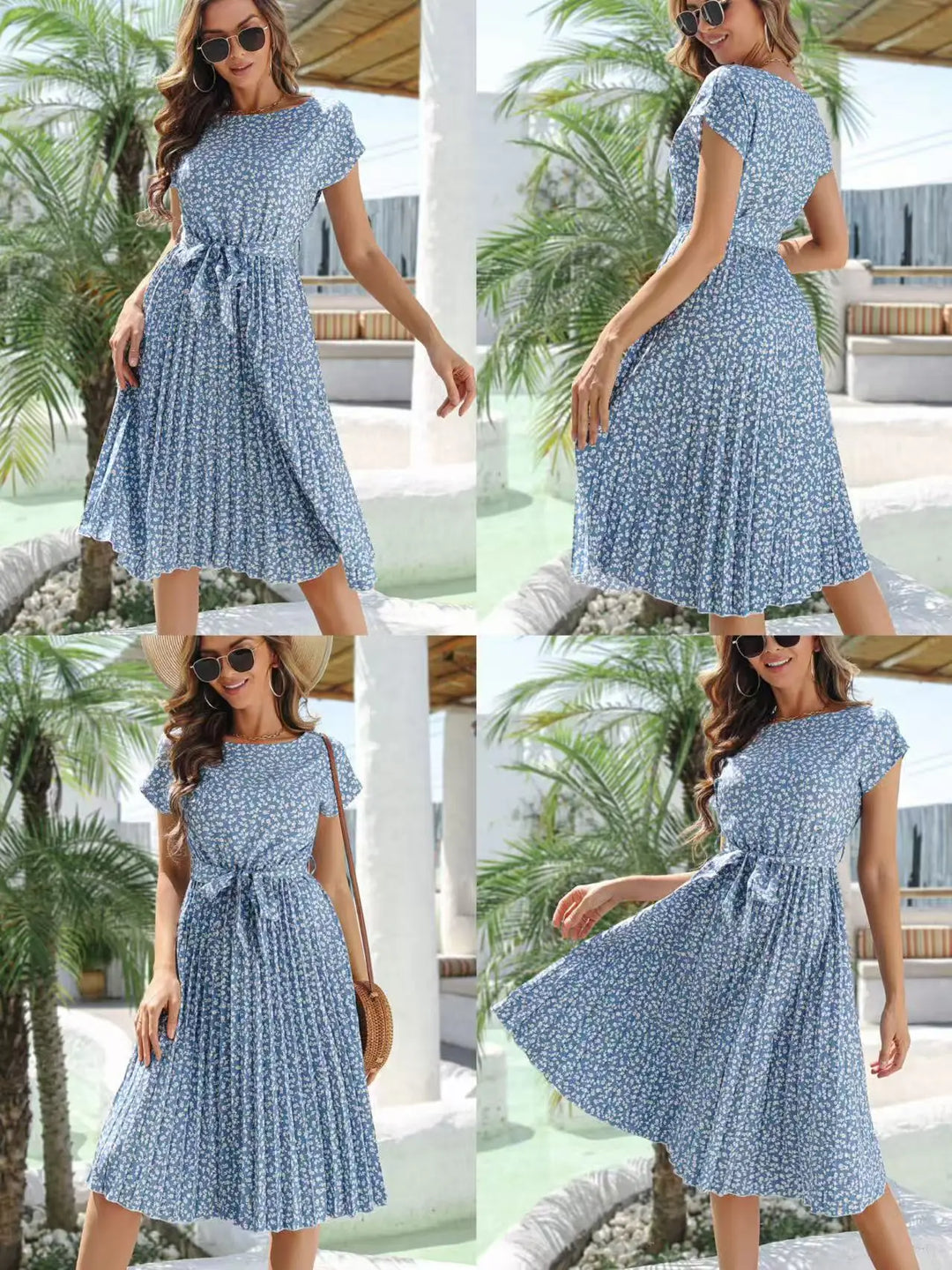 Women's Midi Dress Chiffon Floral Print V-Neck Short Sleeve