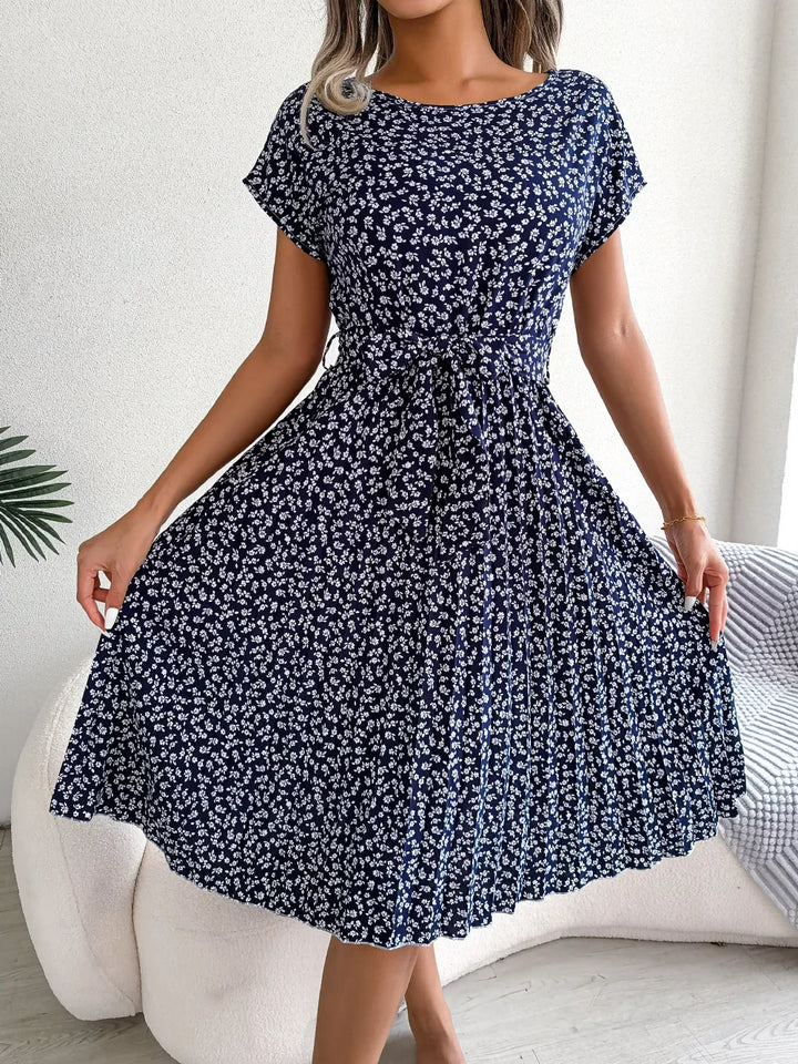 Women's Midi Dress Chiffon Floral Print V-Neck Short Sleeve