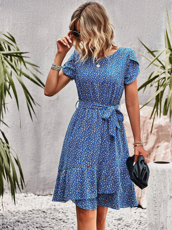 Women's Midi Dress Floral Print Sleeveless Round Neck High Waist Pleated A-Line Pullover