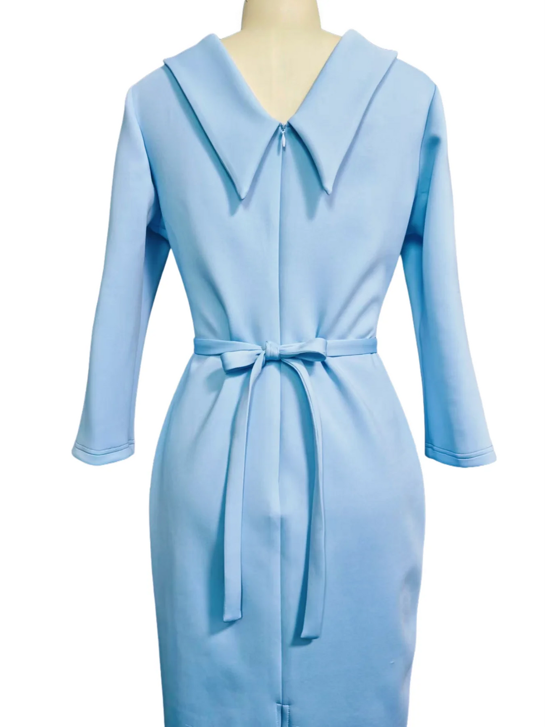 Women's Midi Dress Polyester Solid Color Turn-Down Collar V-Back Belted Mid Sleeve Zip Closure