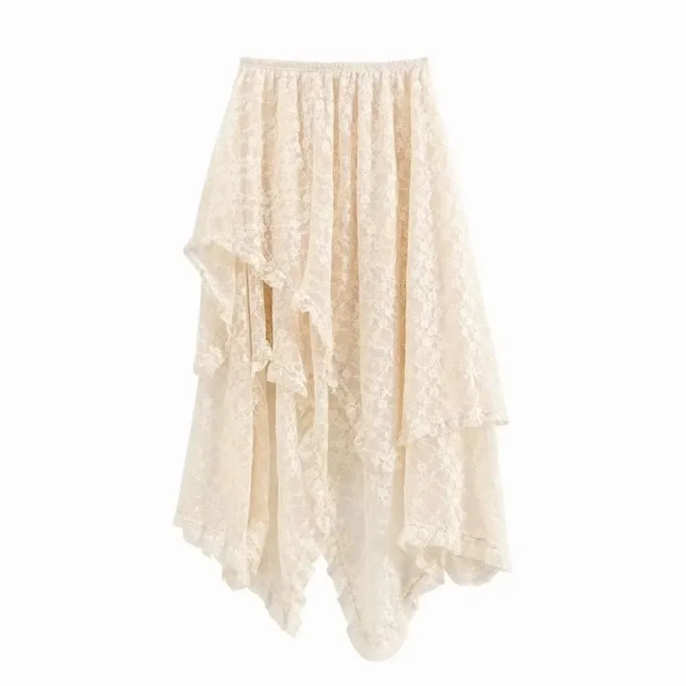 Women's Midi Skirt Lace Asymmetric High Waist A-Line – Boho Formal