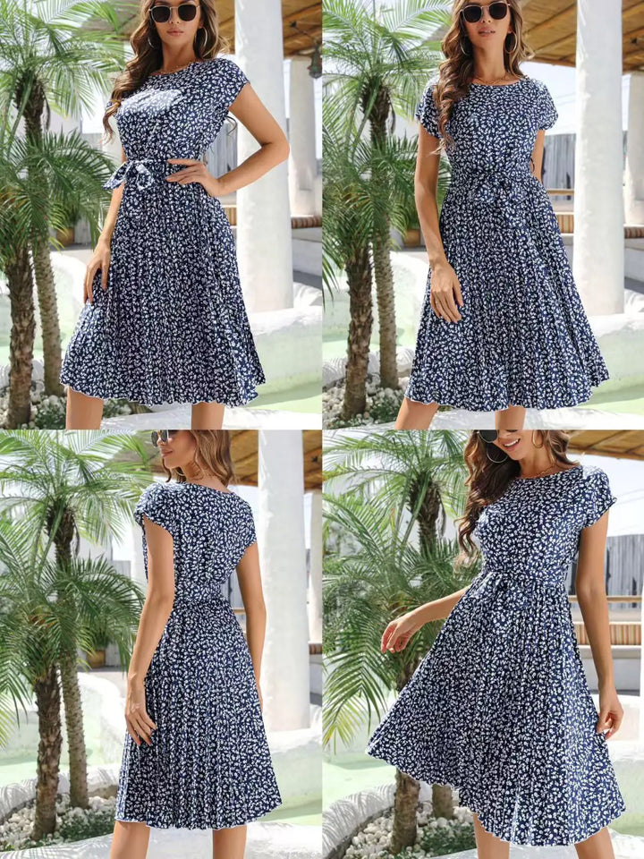 Women's Midi Dress Chiffon Floral Print V-Neck Short Sleeve