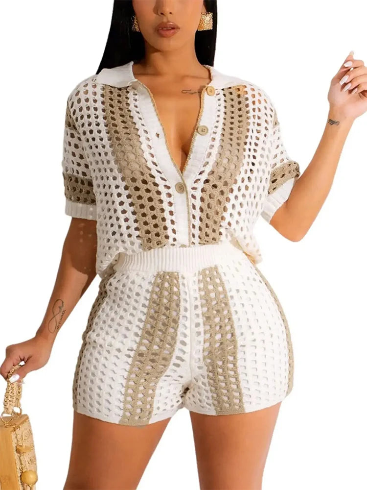 Women's Romper Polka Dot Slim Fit Short Sleeve V-Neck Button-Up