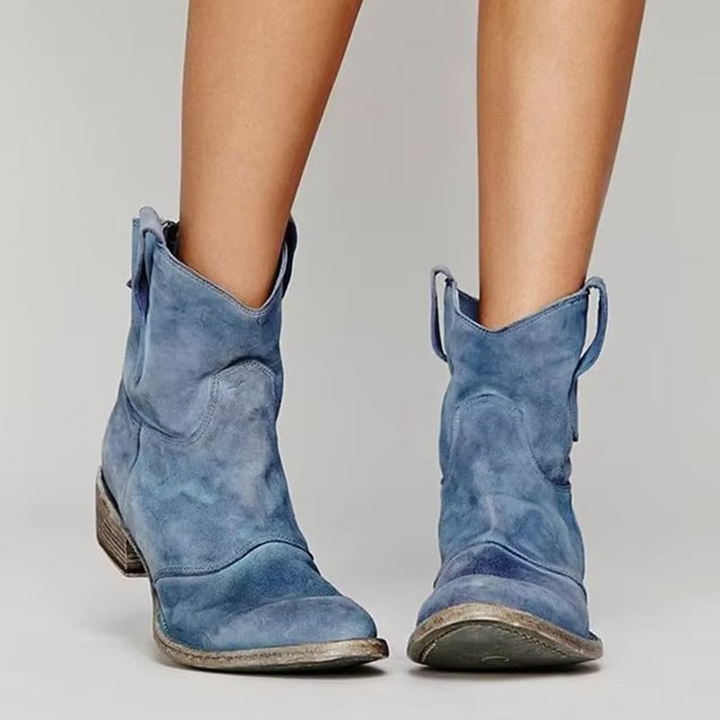 Women's Ankle Boots Western Style Pointed Toe Low Heel Slip-On Casual