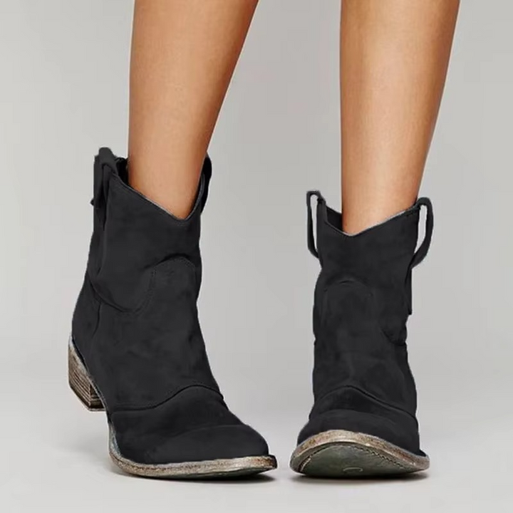 Women's Ankle Boots Western Style Pointed Toe Low Heel Slip-On Casual