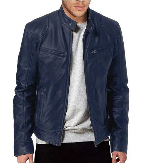 Men's Jacket PU Leather Bomber Loose Fit Zip-Up Long Sleeve
