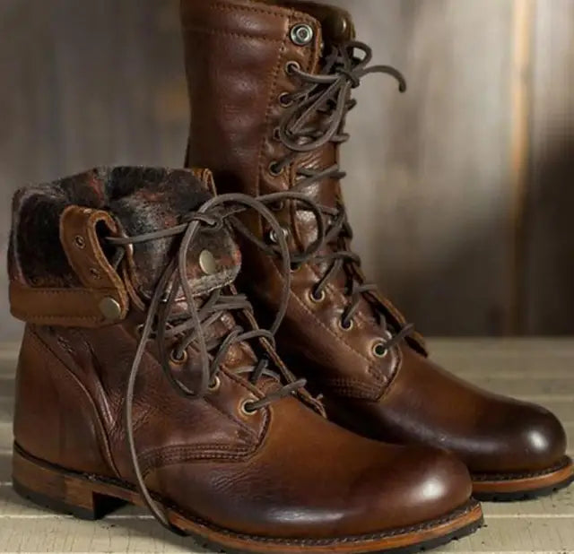 Women's Boots Leather Lace-Up Ankle Round Toe Lined Casual Outdoor