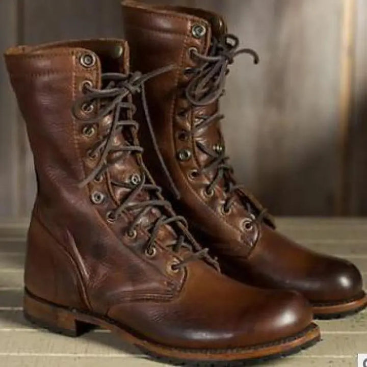 Women's Boots Leather Lace-Up Ankle Round Toe Lined Casual Outdoor