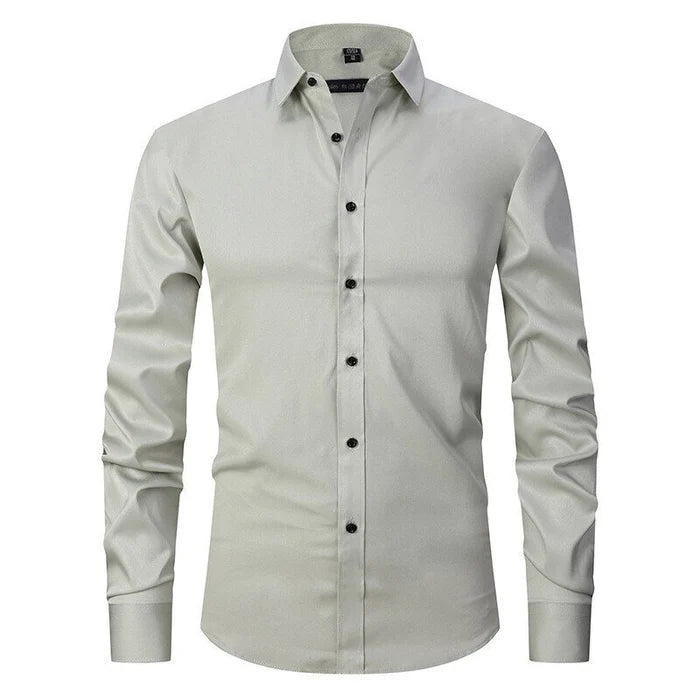 Men's Shirt Stretch Slim Fit Long Sleeve Wrinkle-Resistant Button-Up Casual