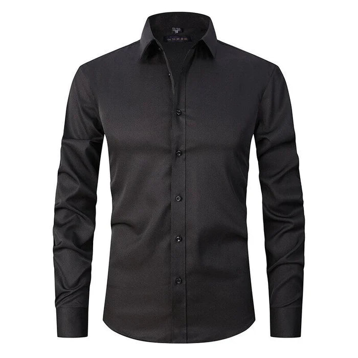 Men's Shirt Stretch Slim Fit Long Sleeve Wrinkle-Resistant Button-Up Casual