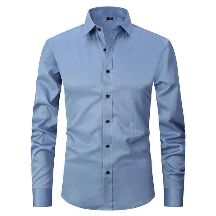Men's Shirt Stretch Slim Fit Long Sleeve Wrinkle-Resistant Button-Up Casual