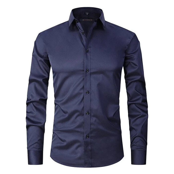 Men's Shirt Stretch Slim Fit Long Sleeve Wrinkle-Resistant Button-Up Casual