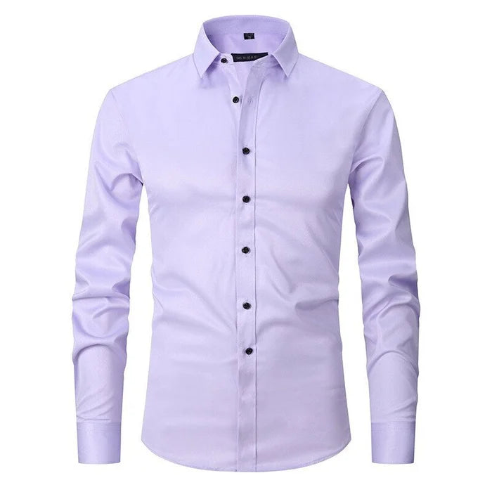 Men's Shirt Stretch Slim Fit Long Sleeve Wrinkle-Resistant Button-Up Casual