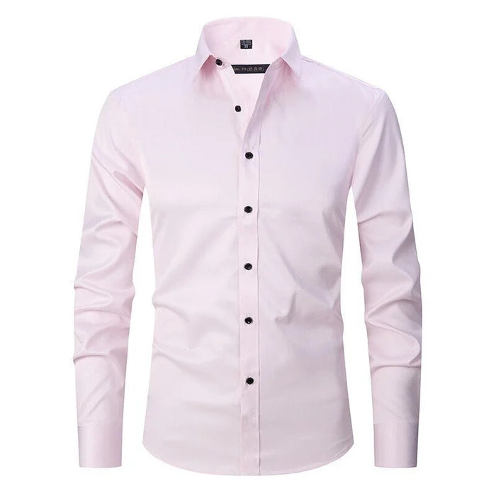 Men's Shirt Stretch Slim Fit Long Sleeve Wrinkle-Resistant Button-Up Casual