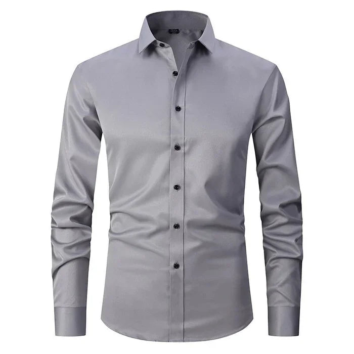 Men's Shirt Stretch Slim Fit Long Sleeve Wrinkle-Resistant Button-Up Casual