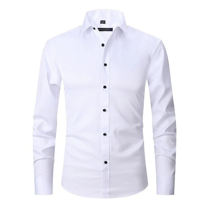 Men's Shirt Stretch Slim Fit Long Sleeve Wrinkle-Resistant Button-Up Casual