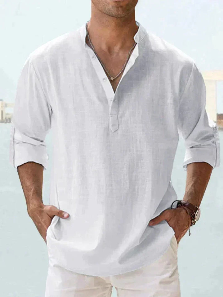 Men's Shirt Linen Button-Up Long Sleeve Relaxed Fit – Beach Leisure