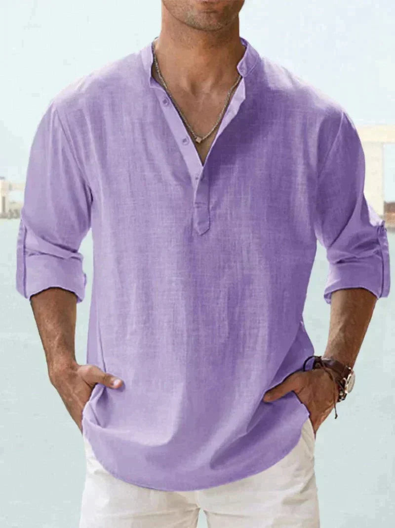Men's Shirt Linen Button-Up Long Sleeve Relaxed Fit – Beach Leisure
