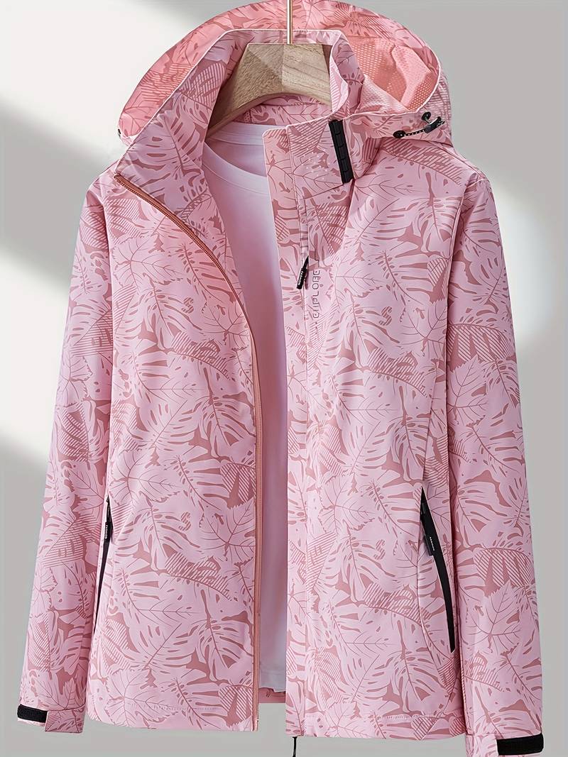 Women's Jacket Windproof Hooded Zip-Up Adjustable Drawstring Casual