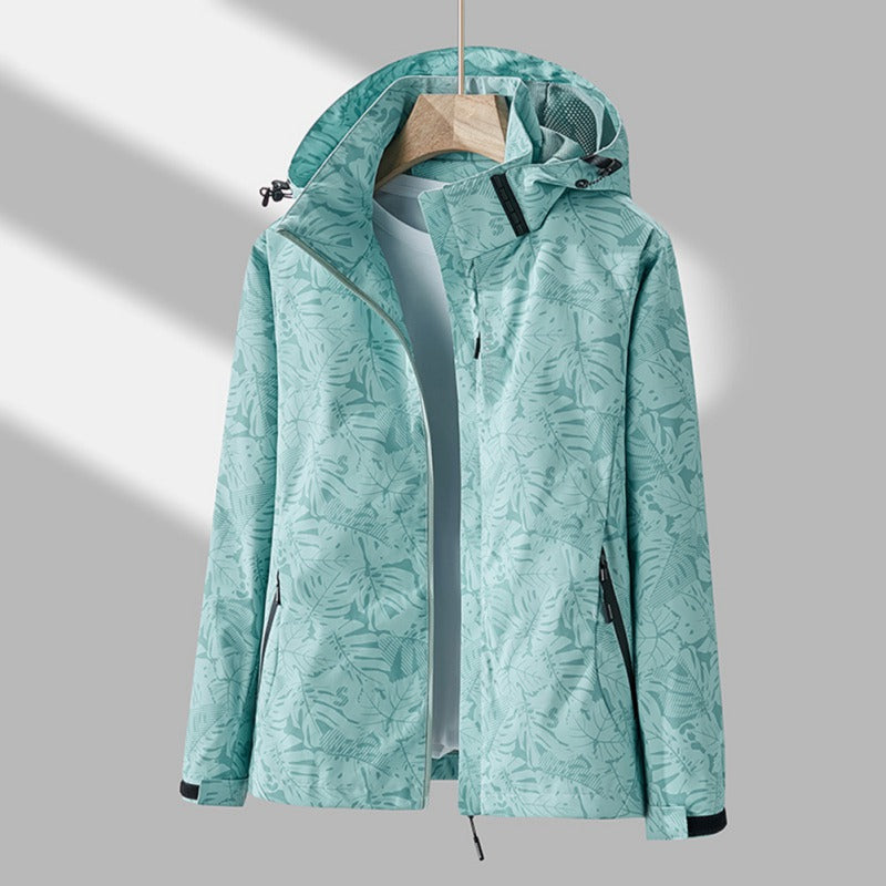 Women's Jacket Windproof Hooded Zip-Up Adjustable Drawstring Casual