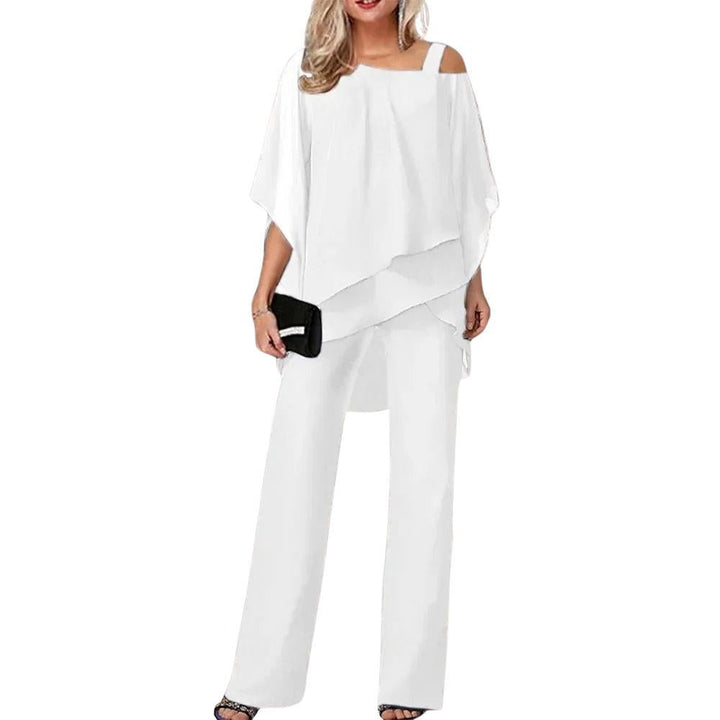 Women's Pantsuit Chiffon Wide Leg Batwing Sleeve Round Neck Formal