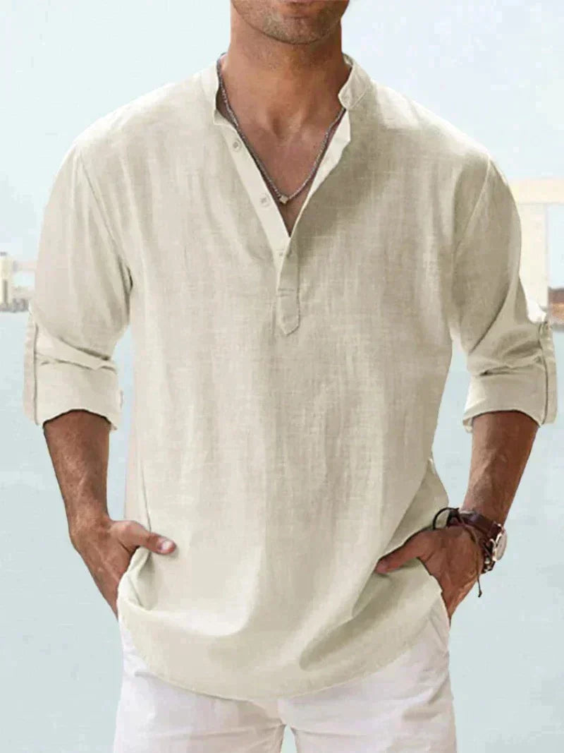 Men's Shirt Linen Button-Up Long Sleeve Relaxed Fit – Beach Leisure