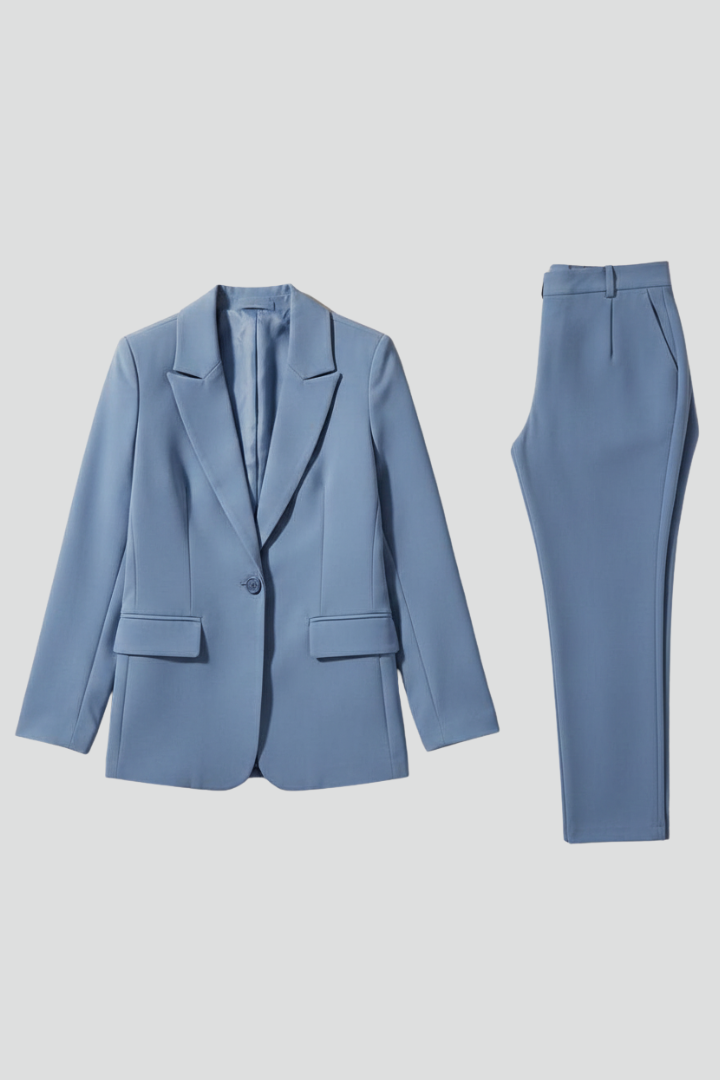 Two Piece Set Tailored Slim Fit Blazer Long Sleeve Button-Up Straight Leg Pants for Women