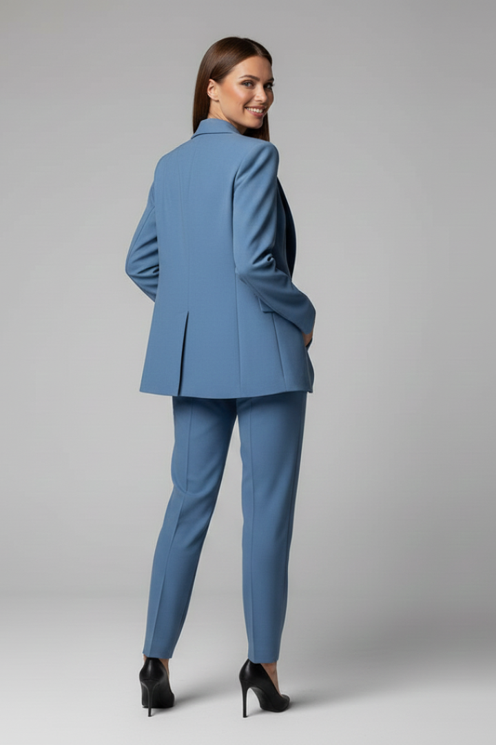 Two Piece Set Tailored Slim Fit Blazer Long Sleeve Button-Up Straight Leg Pants for Women