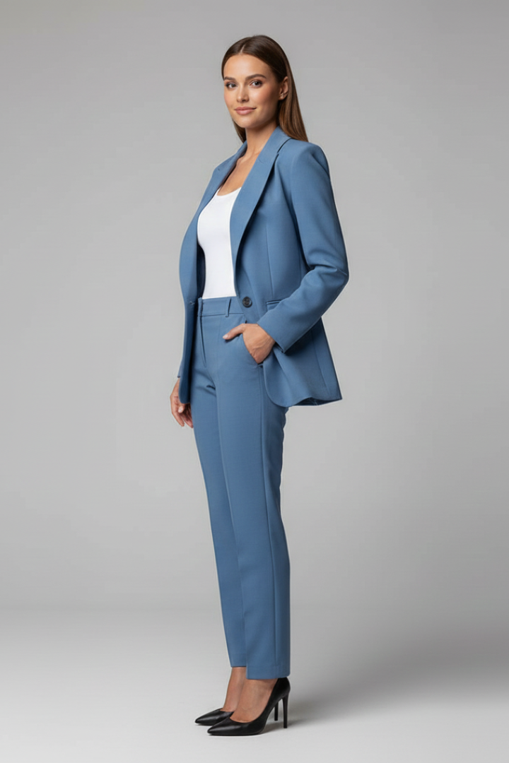 Two Piece Set Tailored Slim Fit Blazer Long Sleeve Button-Up Straight Leg Pants for Women