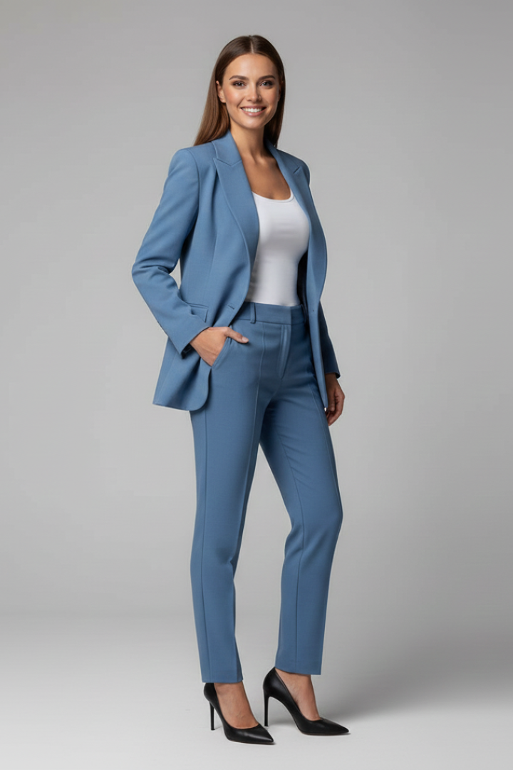 Two Piece Set Tailored Slim Fit Blazer Long Sleeve Button-Up Straight Leg Pants for Women