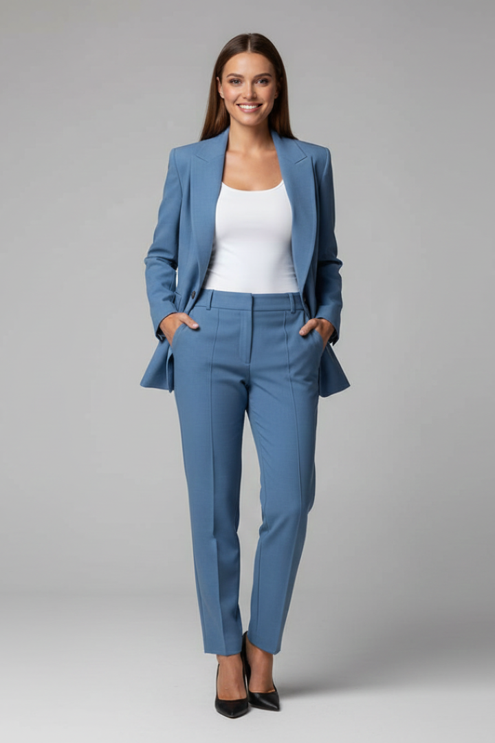 Two Piece Set Tailored Slim Fit Blazer Long Sleeve Button-Up Straight Leg Pants for Women