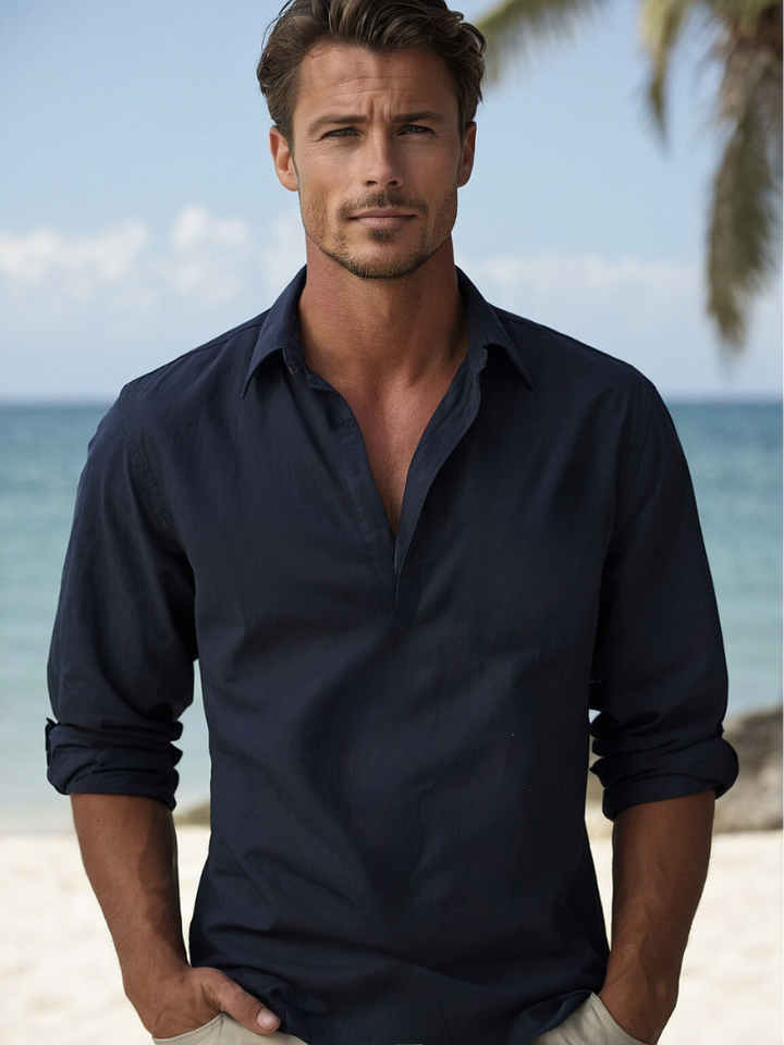 Men's Shirt Linen Button-Up Long Sleeve Relaxed Fit – Beach Leisure