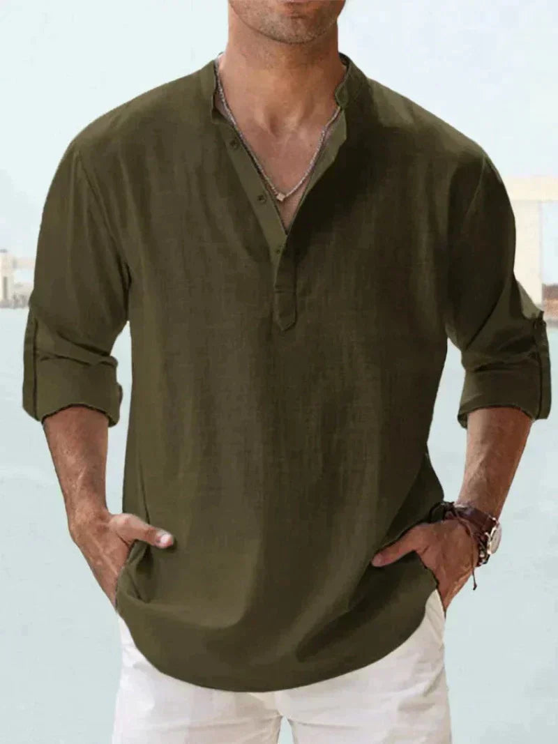 Men's Shirt Linen Button-Up Long Sleeve Relaxed Fit – Beach Leisure