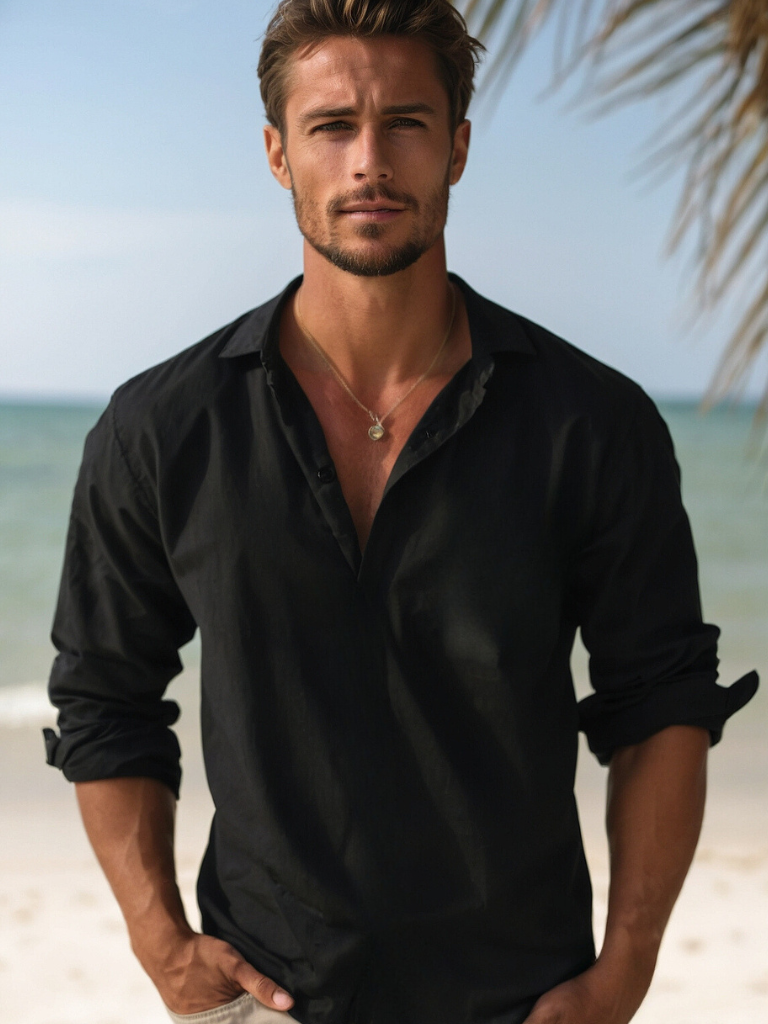 Men's Shirt Linen Button-Up Long Sleeve Relaxed Fit – Beach Leisure
