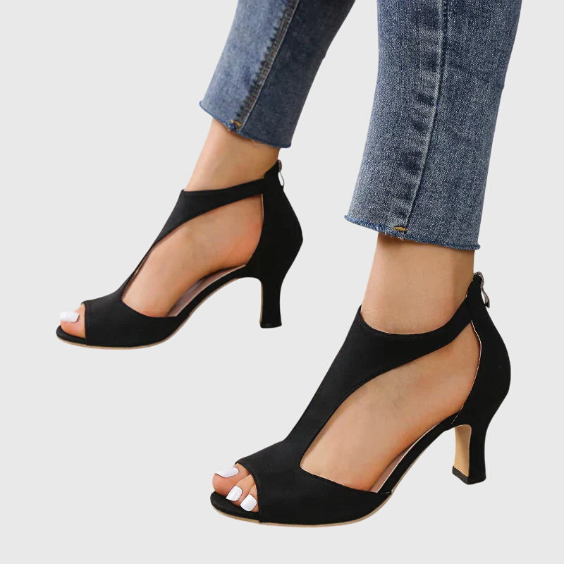Women's Heels Leather Orthopedic Open Toe Cut-Out Mid Heel Cushioned Insole