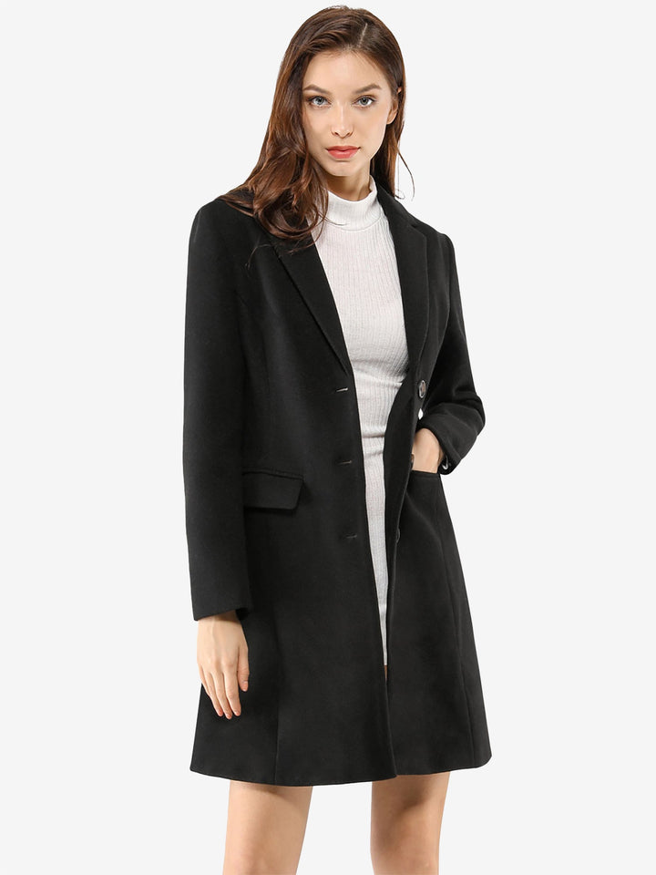 Women's Pea Coat Single-Breasted Notched Lapel Long Sleeve Regular Fit Mid Length