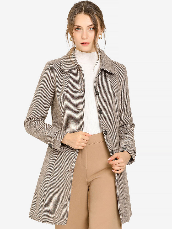 Women's Pea Coat Peter Pan Collar Single Breasted Long Sleeve
