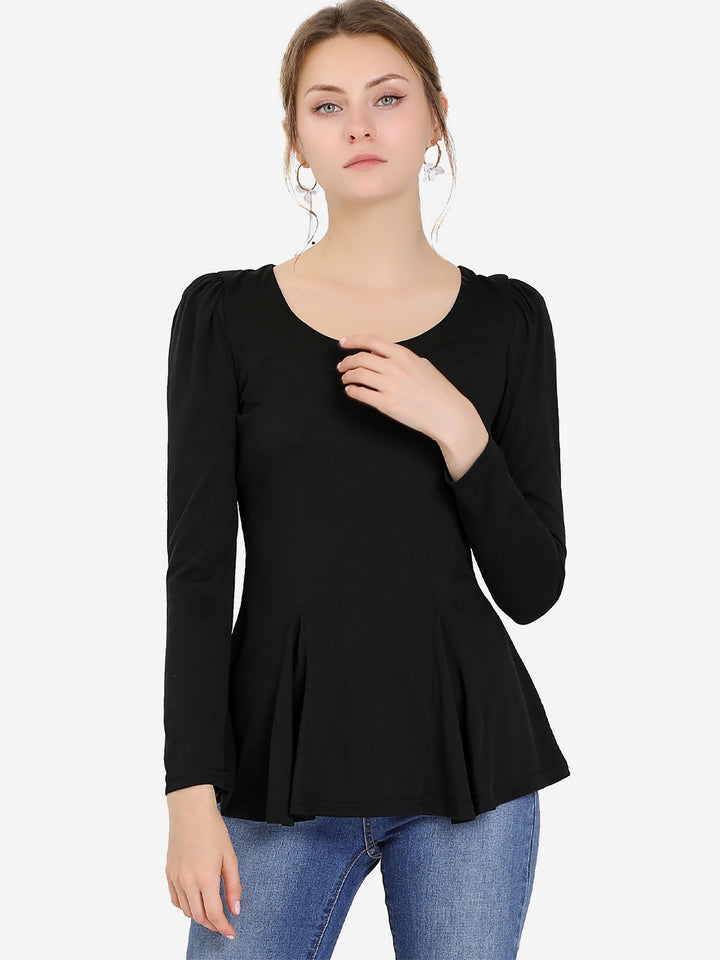 Women's Blouse Peplum Slim Fit Long Sleeve Scoop Neck Padded Shoulder