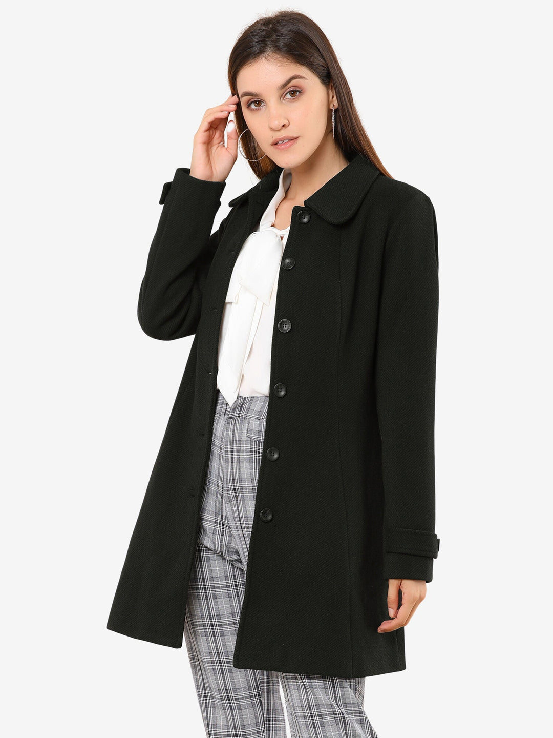 Women's Pea Coat Peter Pan Collar Single Breasted Long Sleeve