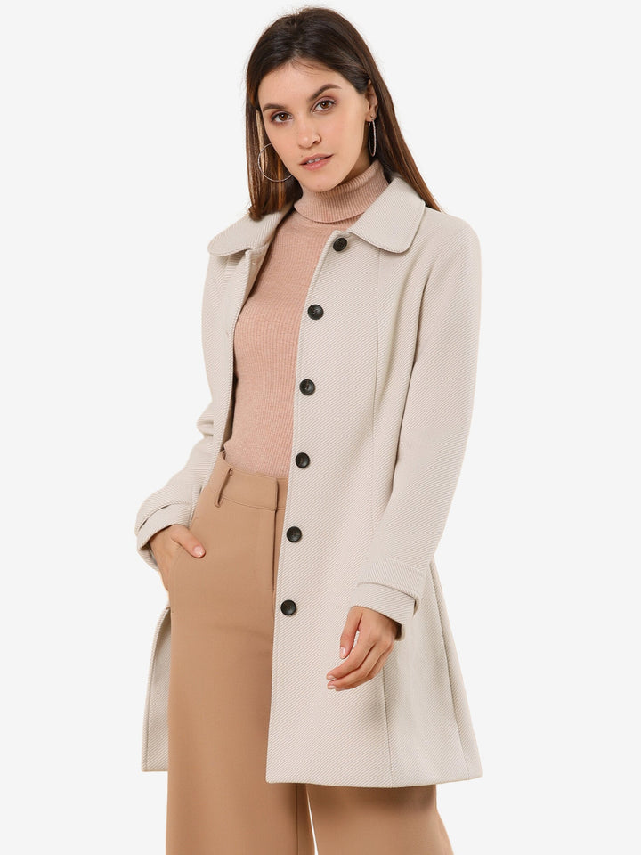 Women's Pea Coat Peter Pan Collar Single Breasted Long Sleeve