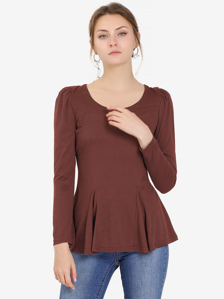 Women's Blouse Peplum Slim Fit Long Sleeve Scoop Neck Padded Shoulder