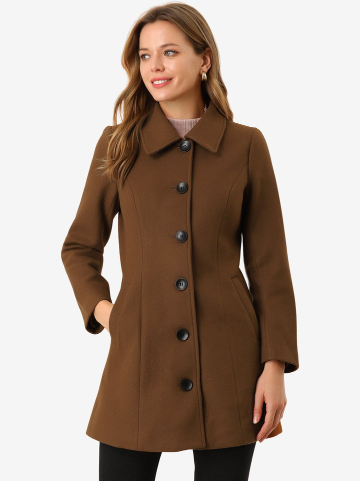 Women's Pea Coat Solid Single-Breasted Long Sleeve Regular Fit Mid Length